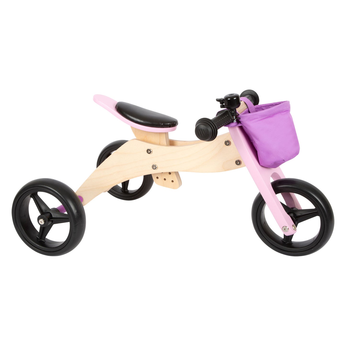 Petit tricycle en bois de petit pied et rose 2in1