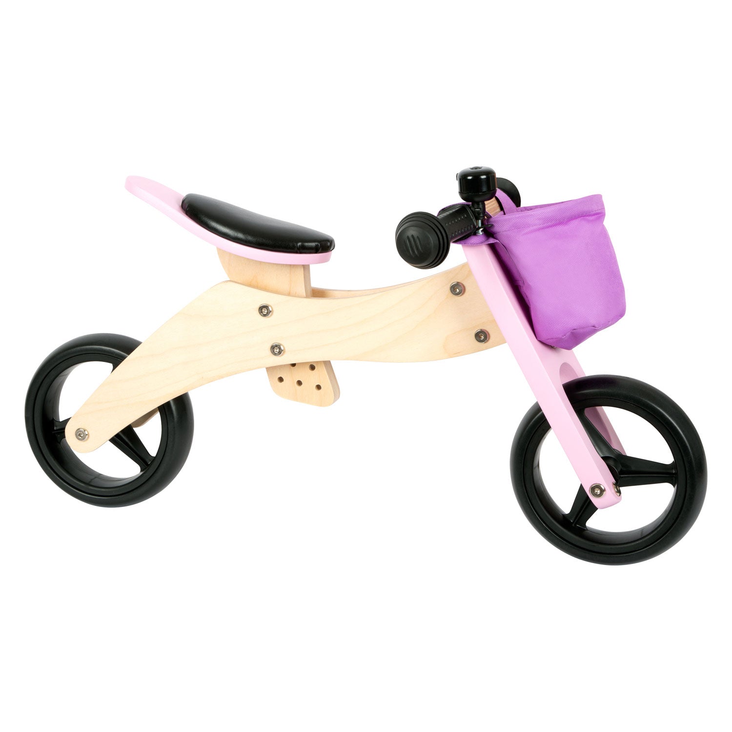 Petit tricycle en bois de petit pied et rose 2in1