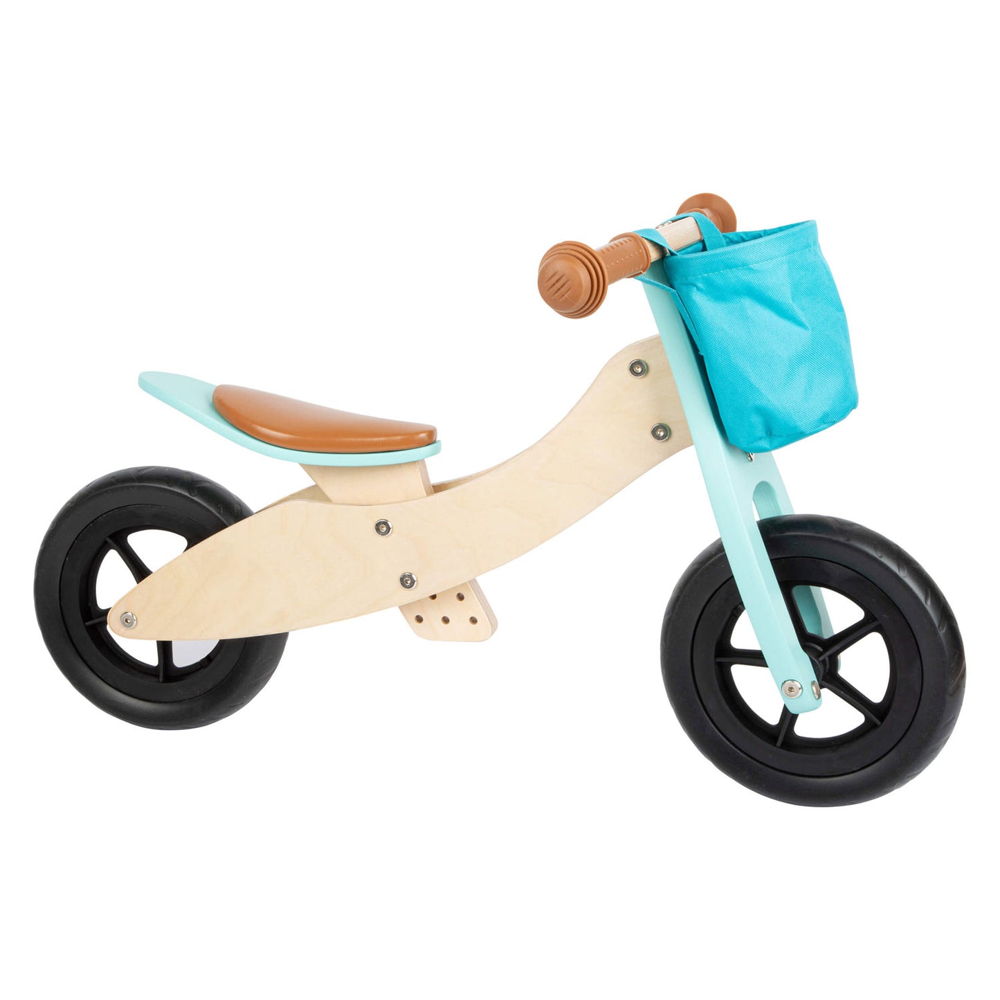 Petit tricycle en bois de pied et turquoise maxi 2in1
