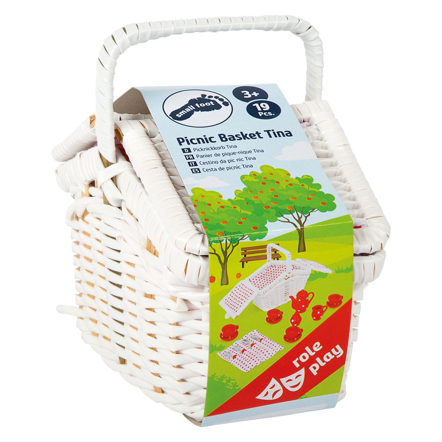 Panier de pique-nique en bois petit pied Tina avec vaisselle, 19dlg.