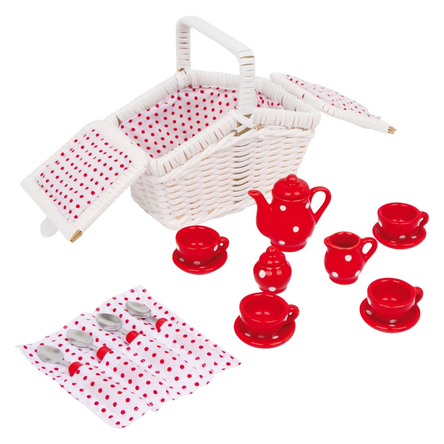 Panier de pique-nique en bois petit pied Tina avec vaisselle, 19dlg.