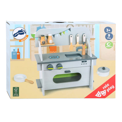 Cuisine de jeu en bois à petit pied compact, 9dlg.