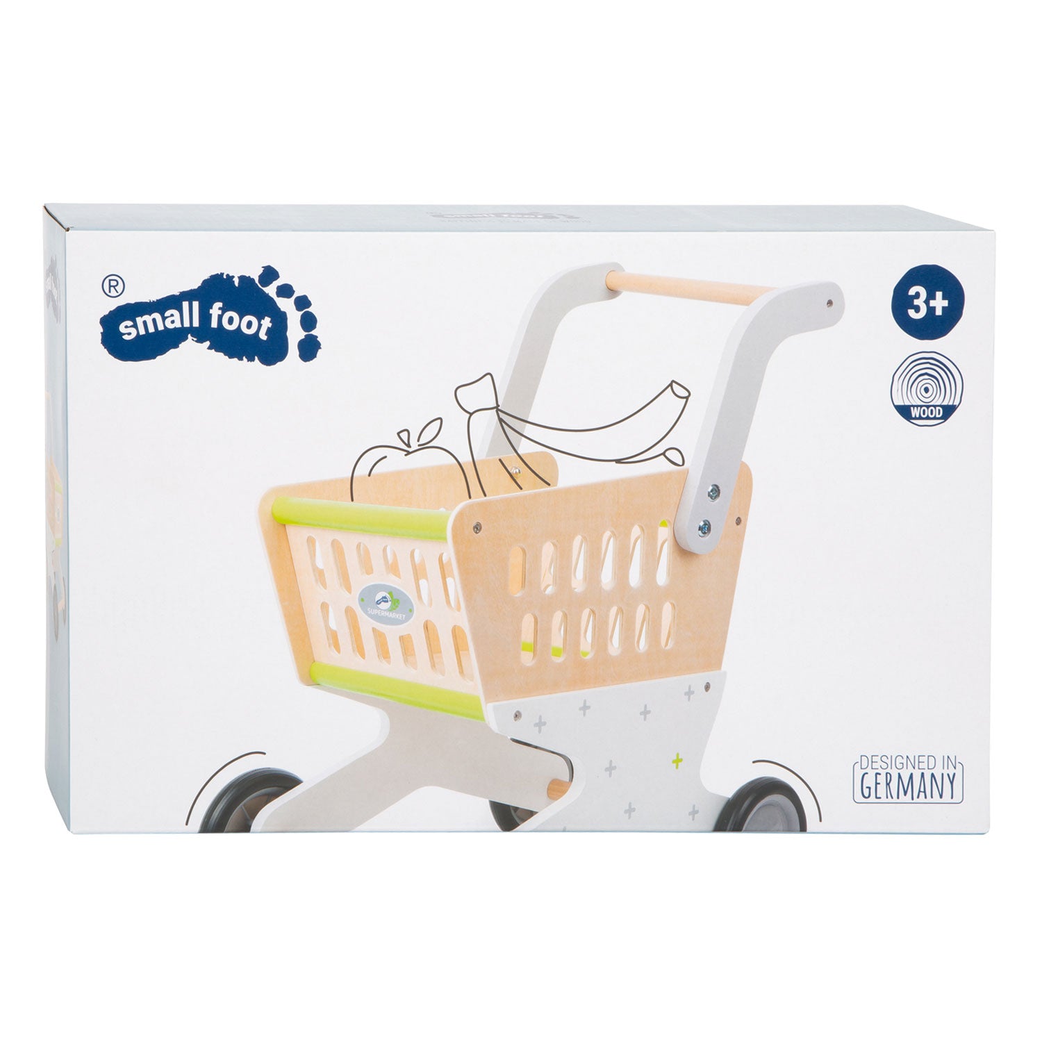 Supermarché de panier d'achat en bois à petit pied