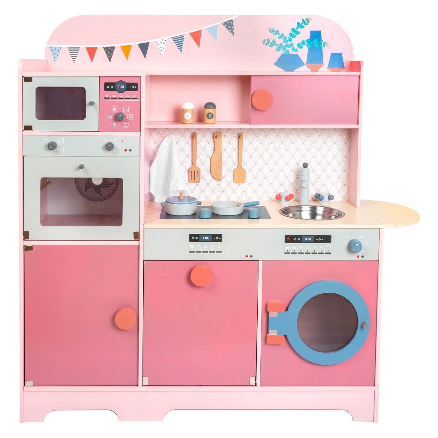 Petit pied en bois de cuisine rose rose, 12dlg.