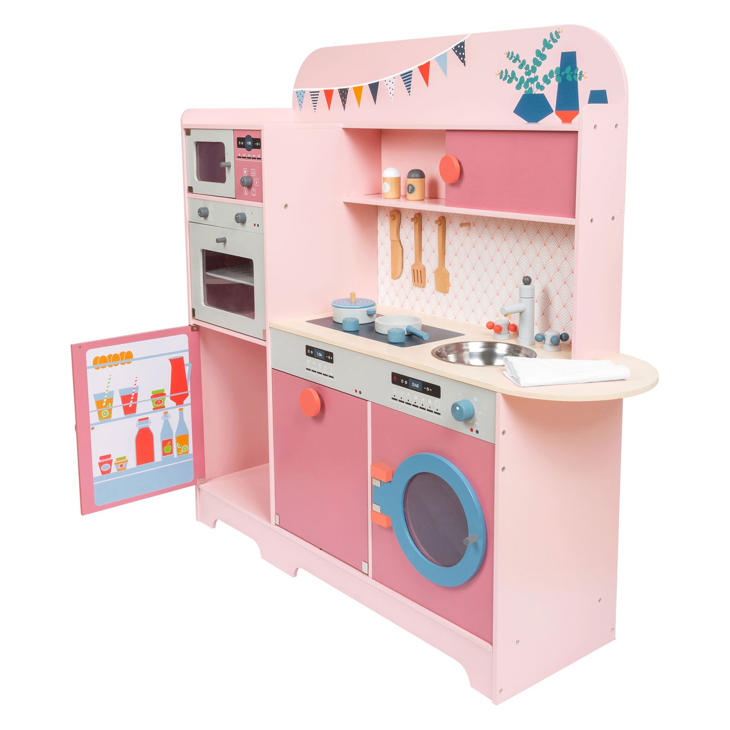 Petit pied en bois de cuisine rose rose, 12dlg.