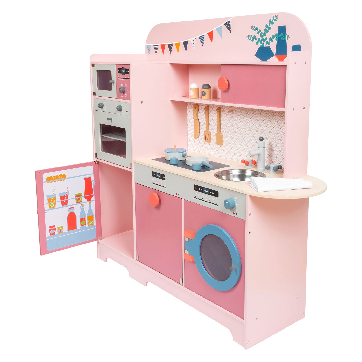 Petit pied en bois de cuisine rose rose, 12dlg.