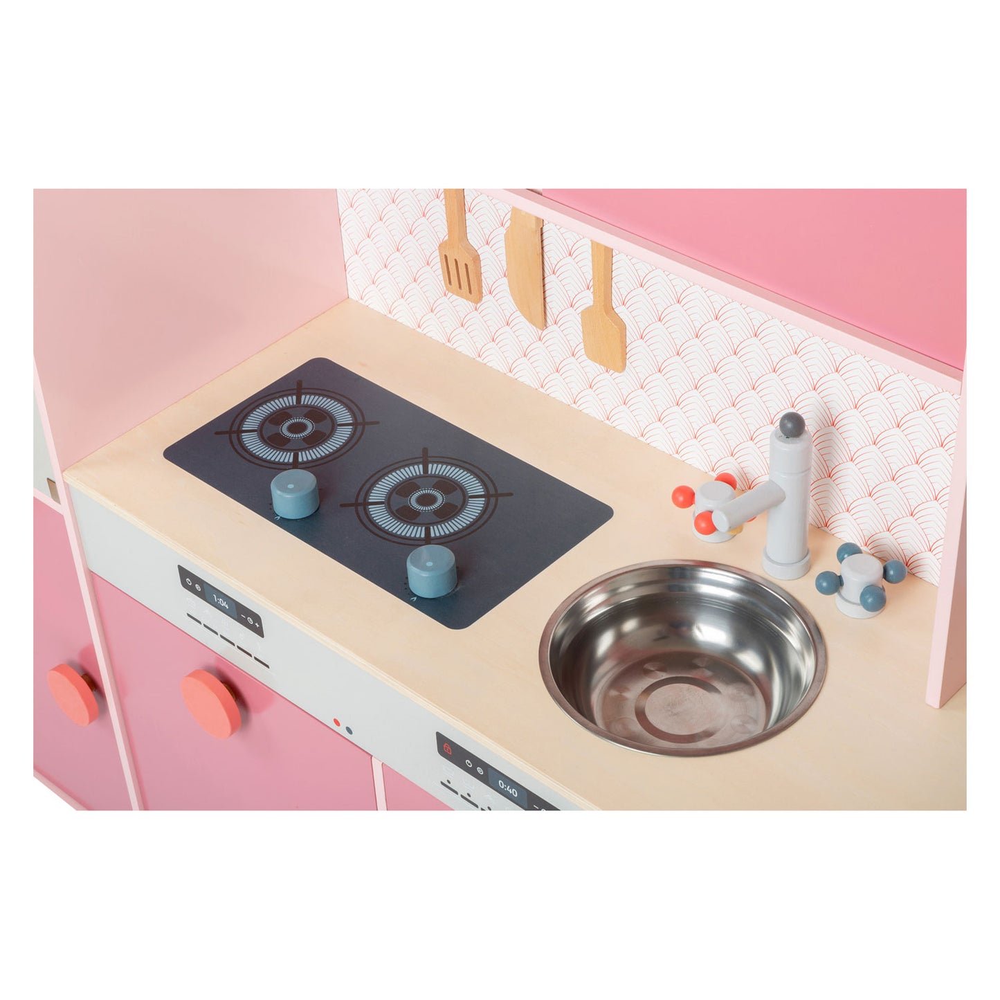 Petit pied en bois de cuisine rose rose, 12dlg.