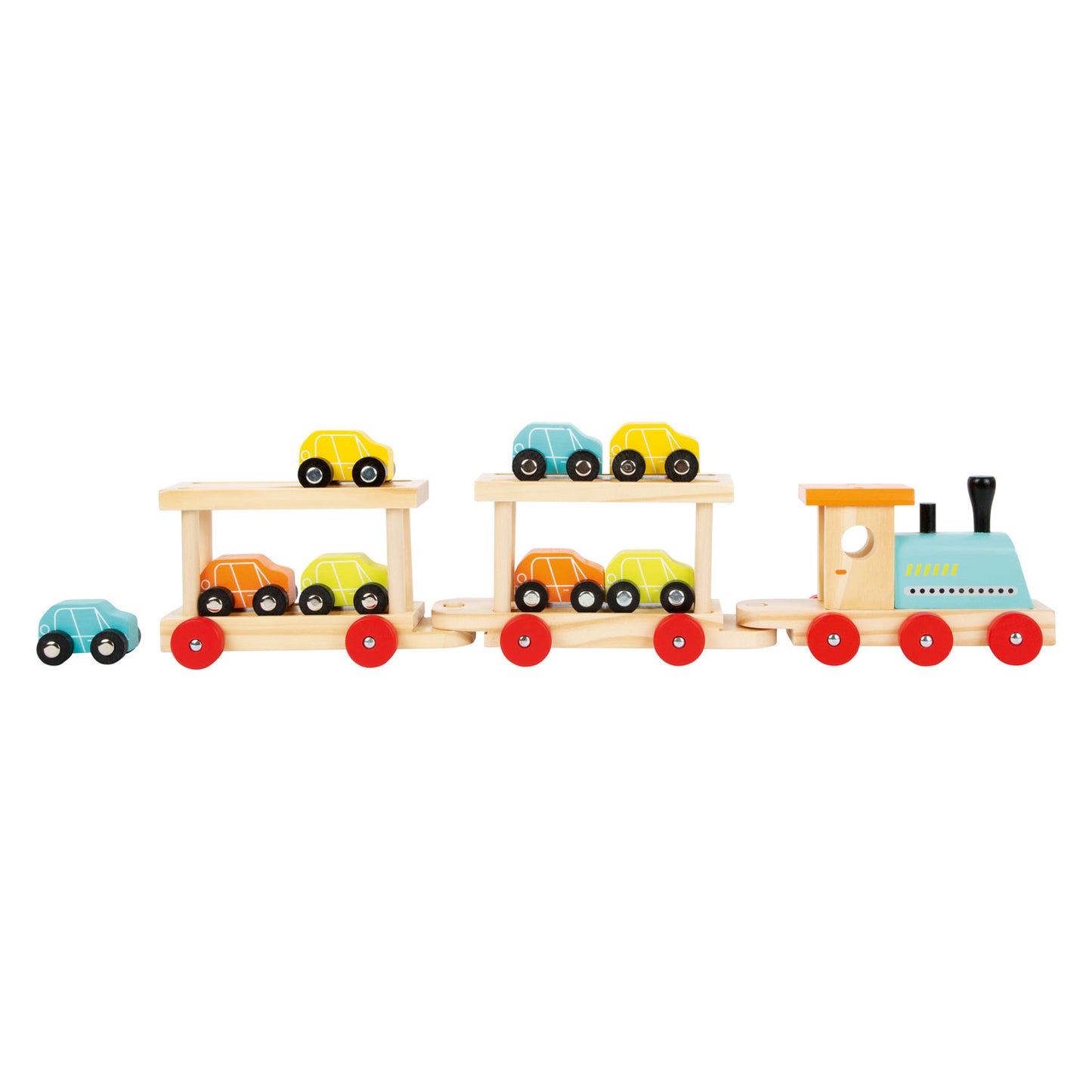Small Foot Wooden Train Transporter avec voitures, 11dlg.