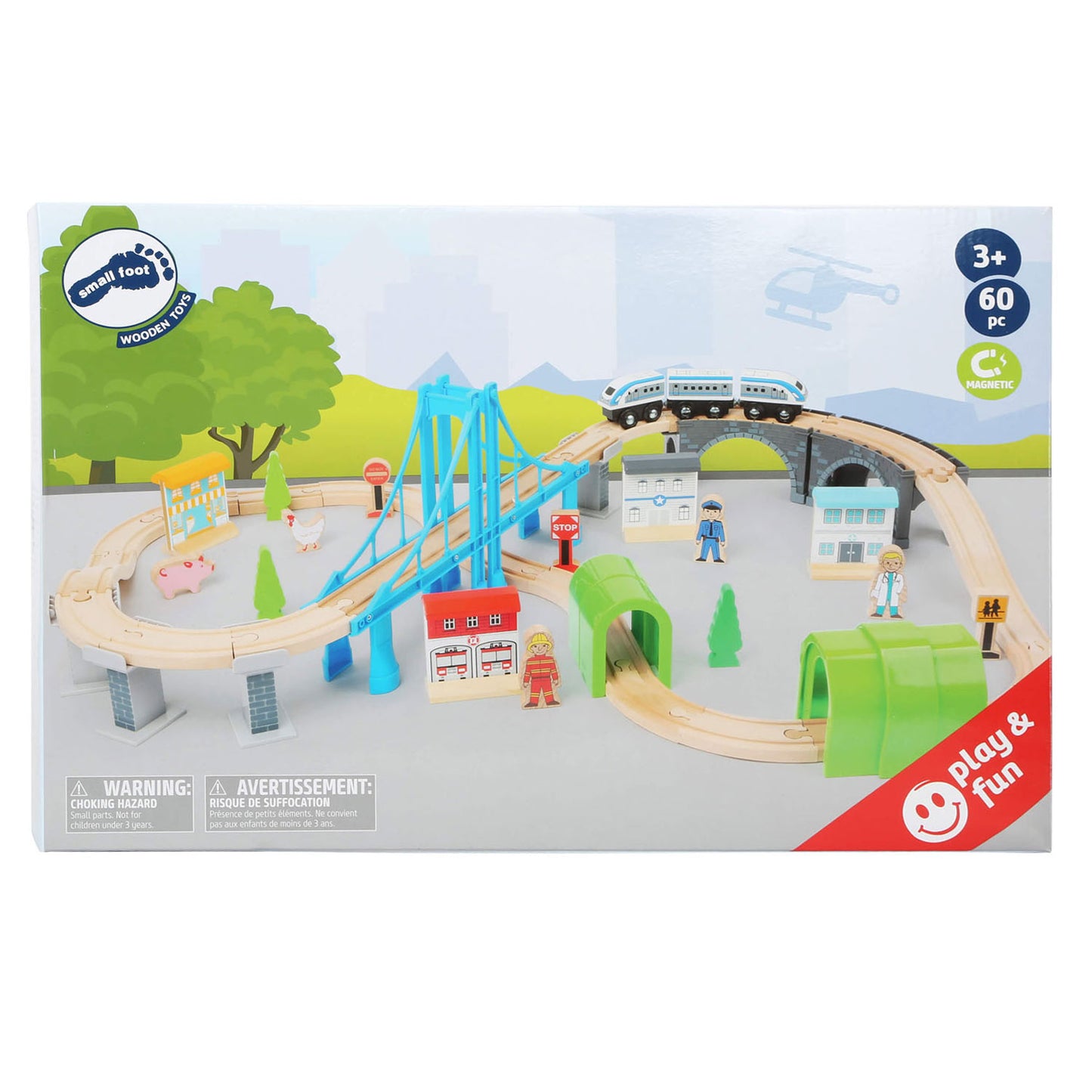 Small Foot Wooden Train Ensemble avec pont, 60dlg.