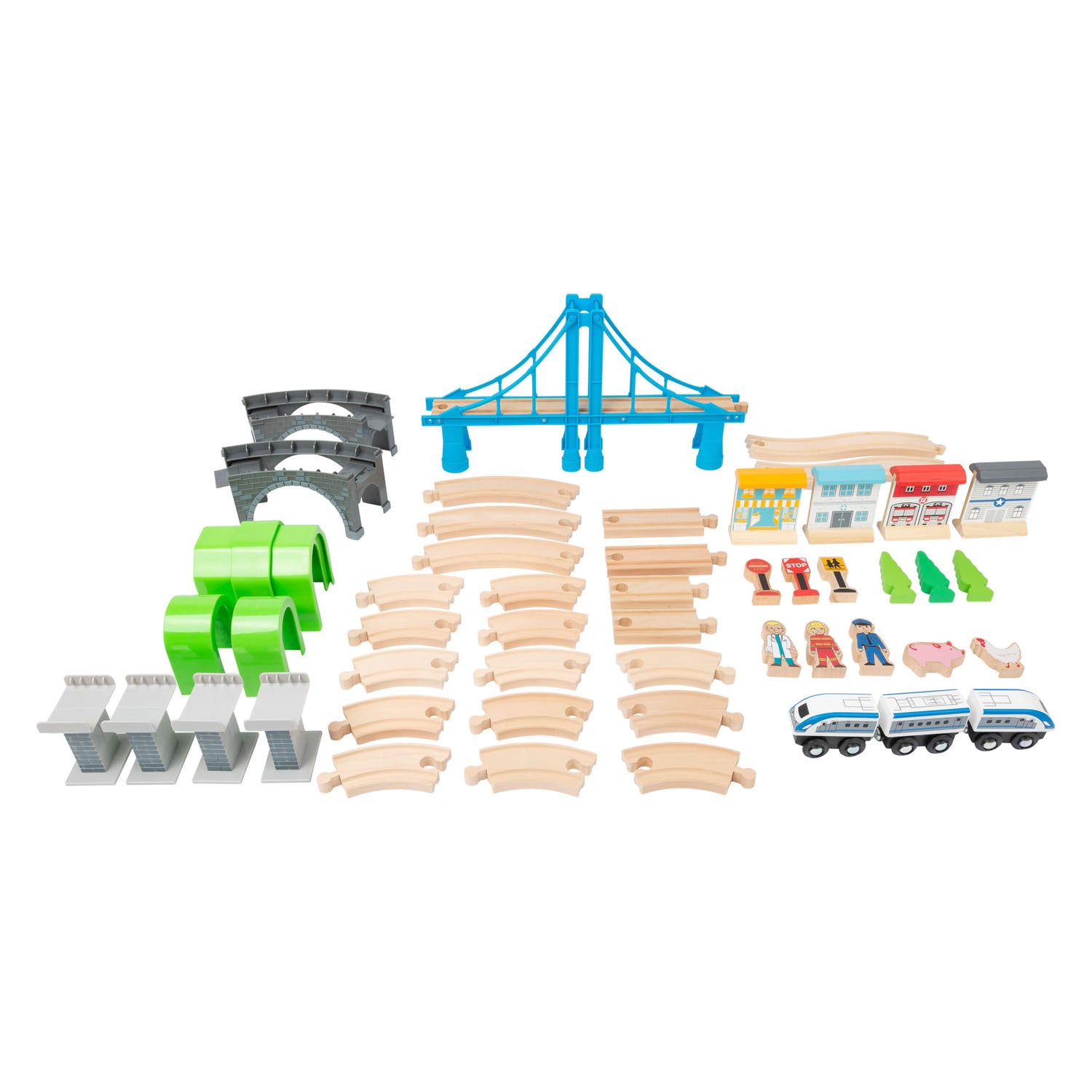 Small Foot Wooden Train Ensemble avec pont, 60dlg.