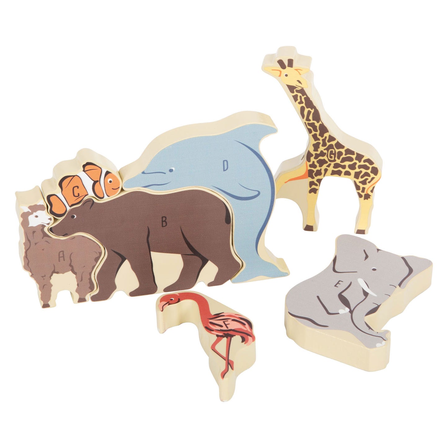 Petite lettre en bois et façonnez des animaux de puzzle, 26e.