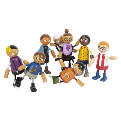 Famille de poupées flexible en bois à petit pied avec bébé, 8e.