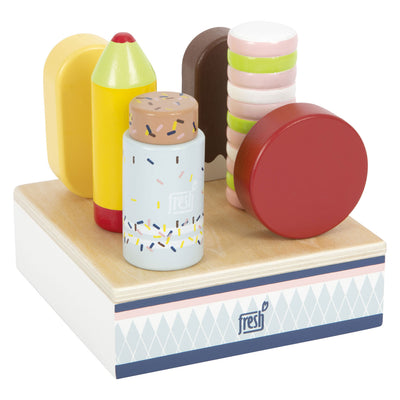 Petits glaces en bois à pied frais avec standard, 7dlg.