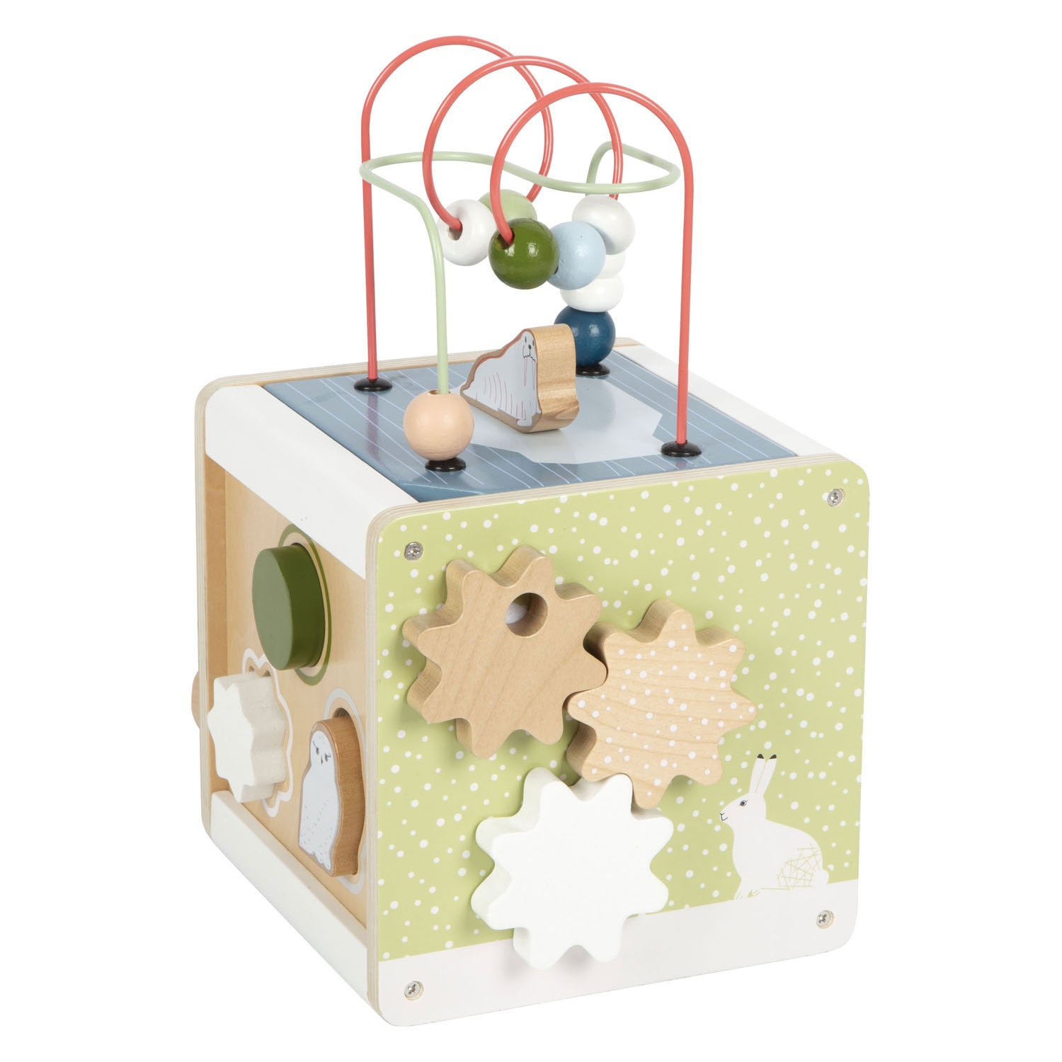 Petit pied en bois moteur activité cube arctique