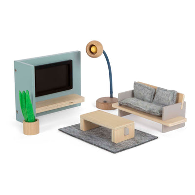 Salon de mobilier de maison de poupée en bois à petit pied