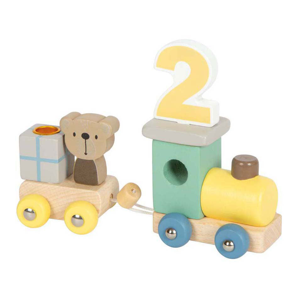 Petit pied - train d'anniversaire en bois avec animaux
