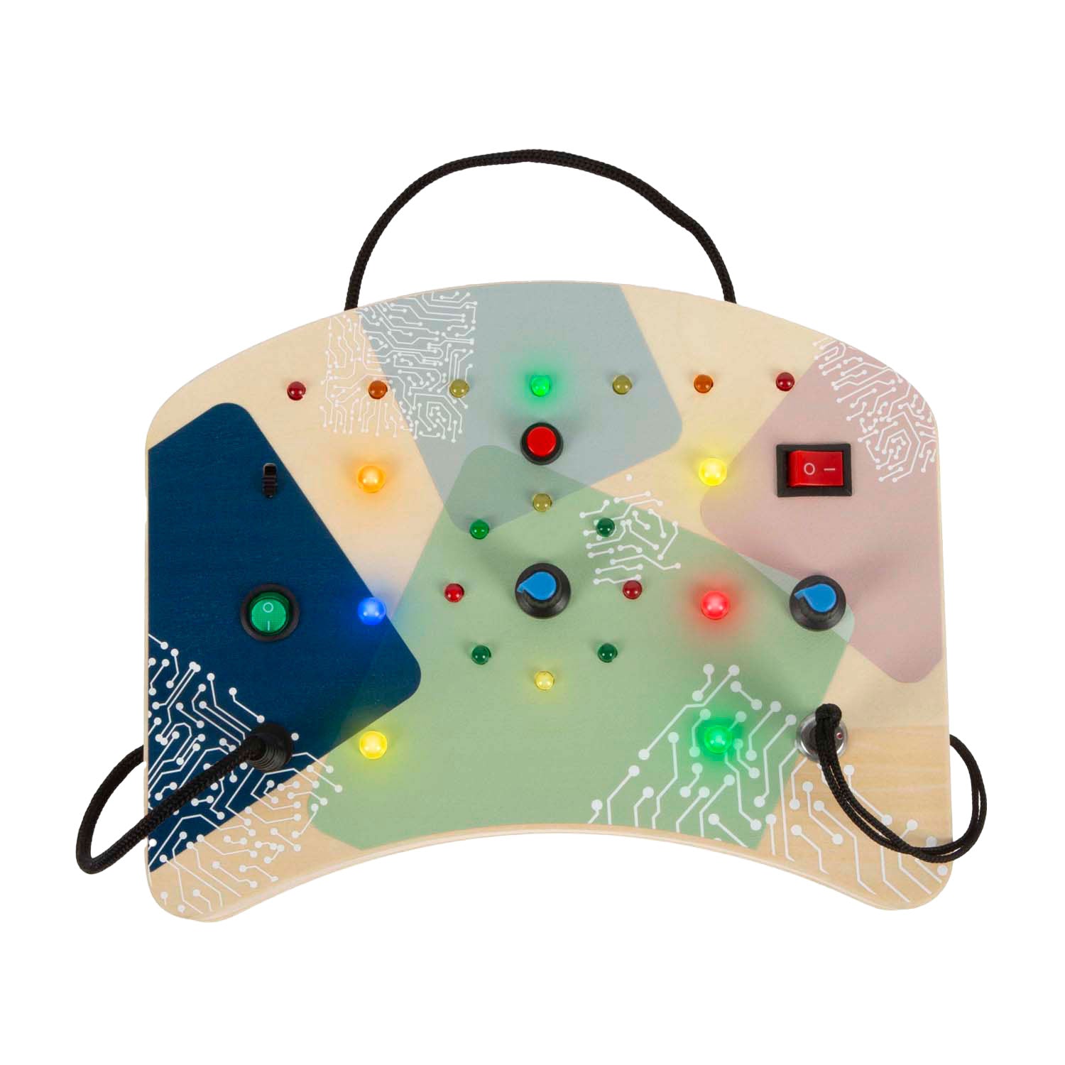 Panneau d'activité LED en bois à petit pied avec lumière et interrupteurs