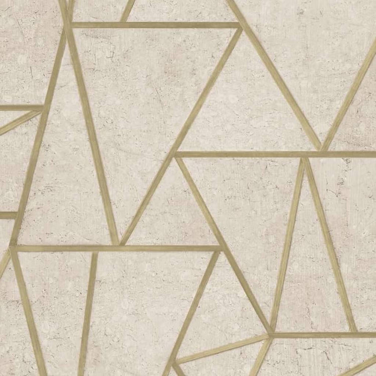 Covergs muraux néerlandais Triangles de papier peint de papier peint néerlandais beige et or