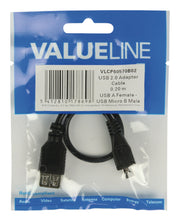 VALUELLINE VALUELINE VLCP60570B02 USB 2.0 USB Micro B Male USB A Cable adaptateur femelle 0,20 m noir - afbeelding 2