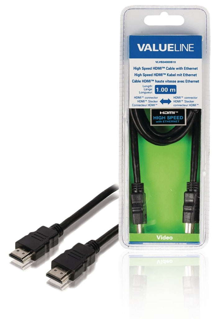VALUELLINE VALUELLIN VLVB34000B10 Câble HDMI haute vitesse avec connecteur HDMI HDMI Ethernet Connecteur 1,00 m noir