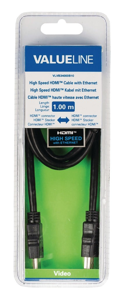 VALUELLINE VALUELLIN VLVB34000B10 Câble HDMI haute vitesse avec connecteur HDMI HDMI Ethernet Connecteur 1,00 m noir