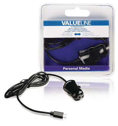 VALUELLINE VALUELINE VLMB60890B10 Micro-USB Car Charger Micro USB Male Male 12V Connexion 1,00 m noir 2.1a