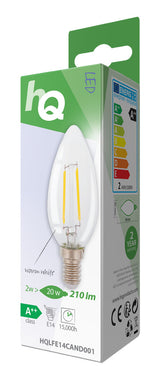Hq hq hqlfe14cand001 led retro filament lamp e14 kaars 2 w 210 lm 2700 k - afbeelding 3