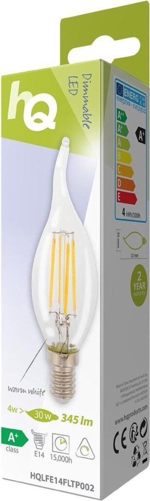 HQ HQ HQLFE14FLTP002 LED Retro Filament Lampe E14 Bougie bend dimmable 4 W 345 LM 2700 K
