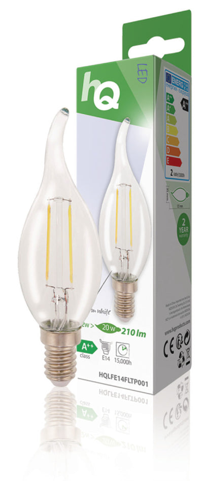 HQ HQ HQLFE14FLTP001 LED Retro Filament Lampe E14 Bougie Bend 2 W 210 LM 2700 K