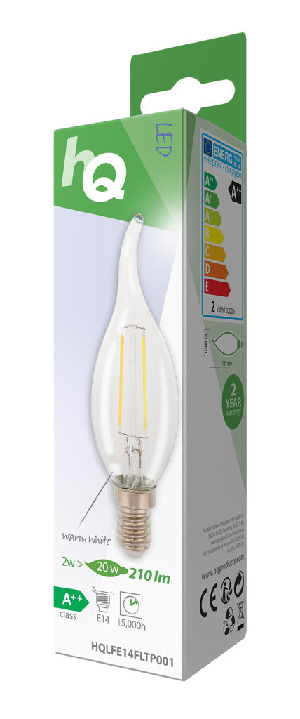HQ HQ HQLFE14FLTP001 LED Retro Filament Lampe E14 Bougie Bend 2 W 210 LM 2700 K