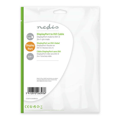 Nedis CCGP37200BK20 DisplayPort DVI Cable Displayport mâle DVI-D 24 + 1 broche mâle 2,0 m noir