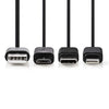 Nedis CCGP60620BK10 Synchronisation 3-en-1 Synchronisation et câble de charge USB-A Me Micale B mâle Typ-C mâle Lightning 8 broches mâle 1,0 m noir