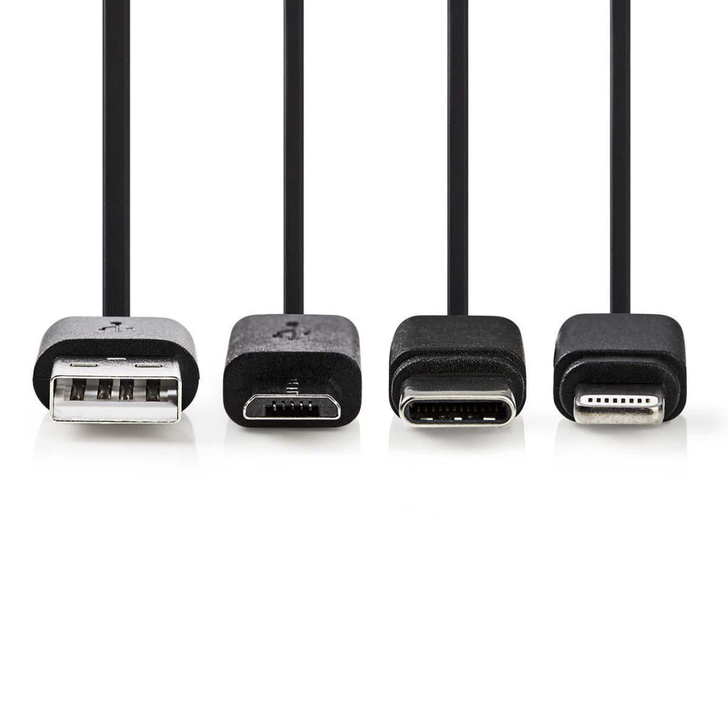 Nedis CCGP60620BK10 Synchronisation 3-en-1 Synchronisation et câble de charge USB-A Me Micale B mâle Typ-C mâle Lightning 8 broches mâle 1,0 m noir