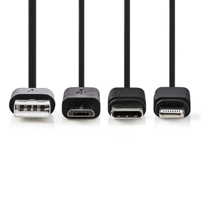 Nedis CCGP60620BK10 Synchronisation 3-en-1 Synchronisation et câble de charge USB-A Me Micale B mâle Typ-C mâle Lightning 8 broches mâle 1,0 m noir