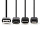 Nedis CCGP60620BK10 Synchronisation 3-en-1 Synchronisation et câble de charge USB-A Me Micale B mâle Typ-C mâle Lightning 8 broches mâle 1,0 m noir