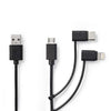 Nedis CCGP60620BK10 Synchronisation 3-en-1 Synchronisation et câble de charge USB-A Me Micale B mâle Typ-C mâle Lightning 8 broches mâle 1,0 m noir