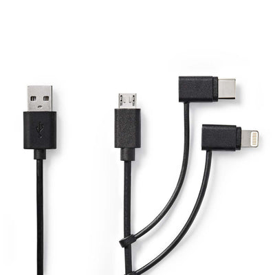 Nedis CCGP60620BK10 Synchronisation 3-en-1 Synchronisation et câble de charge USB-A Me Micale B mâle Typ-C mâle Lightning 8 broches mâle 1,0 m noir