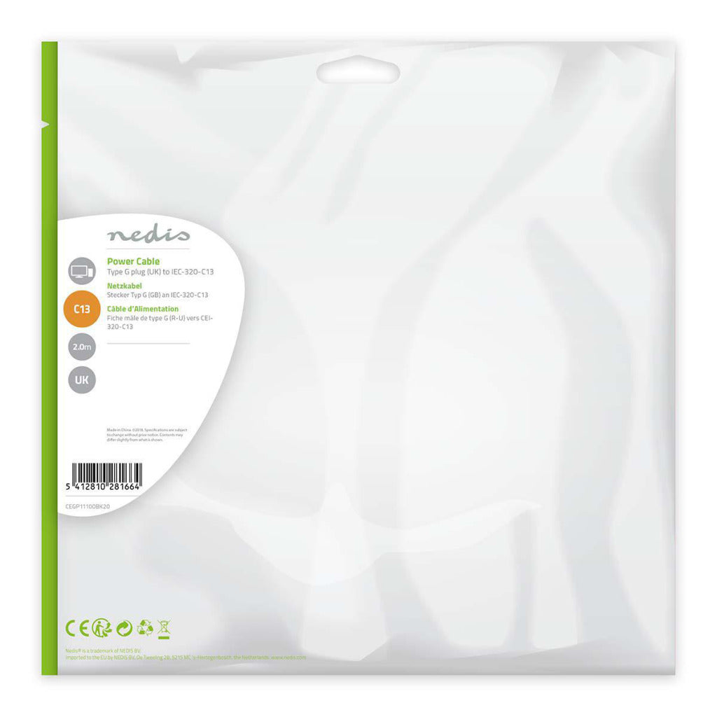 Nedis CEGP11100BK20 Food Chance Stock Tegar G (VK) IEC-320-C13 2,0 m noir