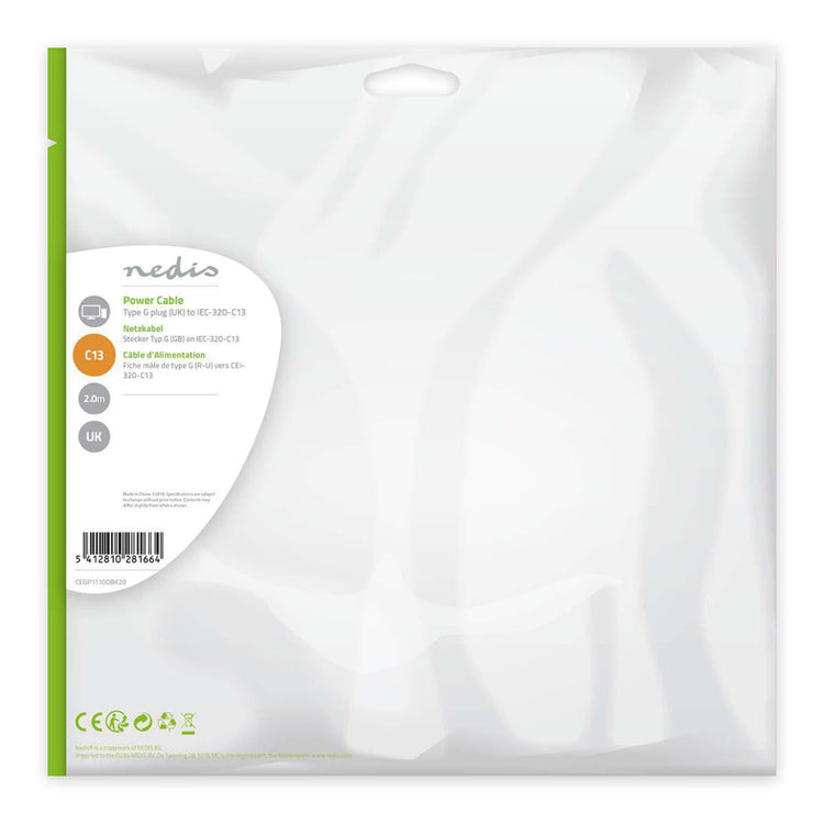 Nedis CEGP11100BK20 Food Chance Stock Tegar G (VK) IEC-320-C13 2,0 m noir