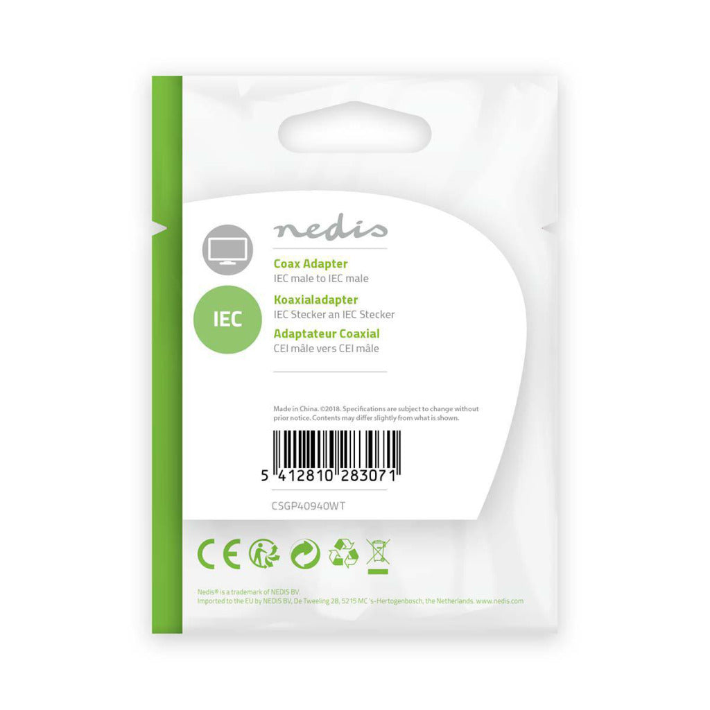 Nedis CSGP40940wt coaxadapter IEC (coax) mâle IEC (coax) blanc masculin blanc