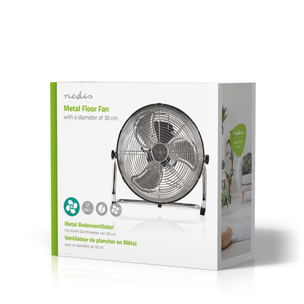 NEDIS FNFL10CCR30 Diamètre du ventilateur de plancher 30 cm 3 vitesses Chrome