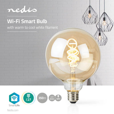Nedis wifilt10gdg125 wi-fi chaud to fraîd white LED fillmentlamp devenu e27 g125 5,5 w 350 lm