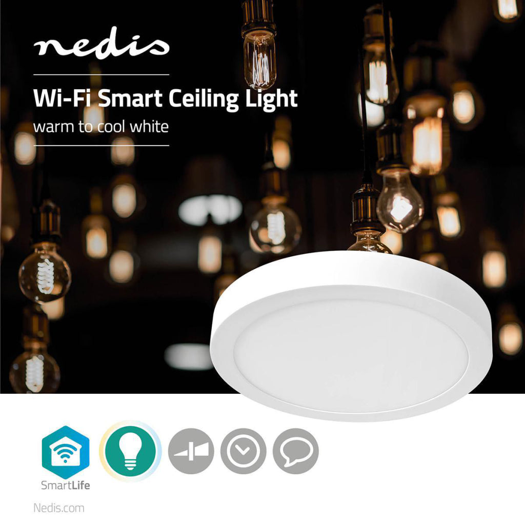 NEDIS WIFILAW20WT Wi-Fi lampe au plafond autour d'Oslash; 30 cm CHAUD à frais blanc 1200 lm 18 W aluminium de conception mince