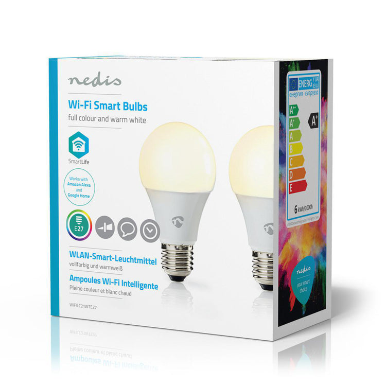 NEDIS WIFILC21WTE27 LAMPES LED Wi-Fi Full Color et What-White E27 2-pack