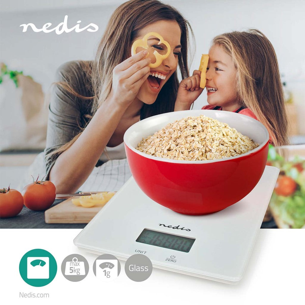 Nedis kasc610wt kitchen échelle en verre numérique plastique blanc