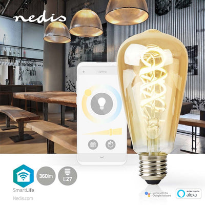 NEDIS WIFILRT10ST64 SMARTLIFE LED FILAment lampe Wi-Fi E27 360 LM 4,9 W chaude à frais blanc 1800 6500 K Trade Android en verre; iOS ST64