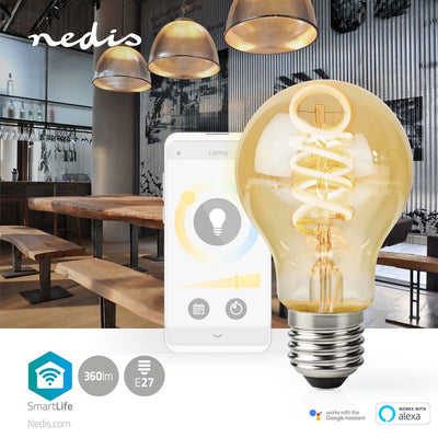 NEDIS WIFILRT10A60 SMARTLIFE LED FILAment lampe Wi-Fi E27 360 LM 4,9 W chaude à frais blanc 1800 6500 K Trade Android en verre; poire iOS