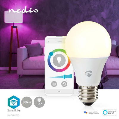 Nedis WiFilrc10e27 SmartLife Multicolour Lamp Wi-Fi E27 806 LM 9 W RGB CHAUD TO COLAD WHITE Android Trade; poire iOS