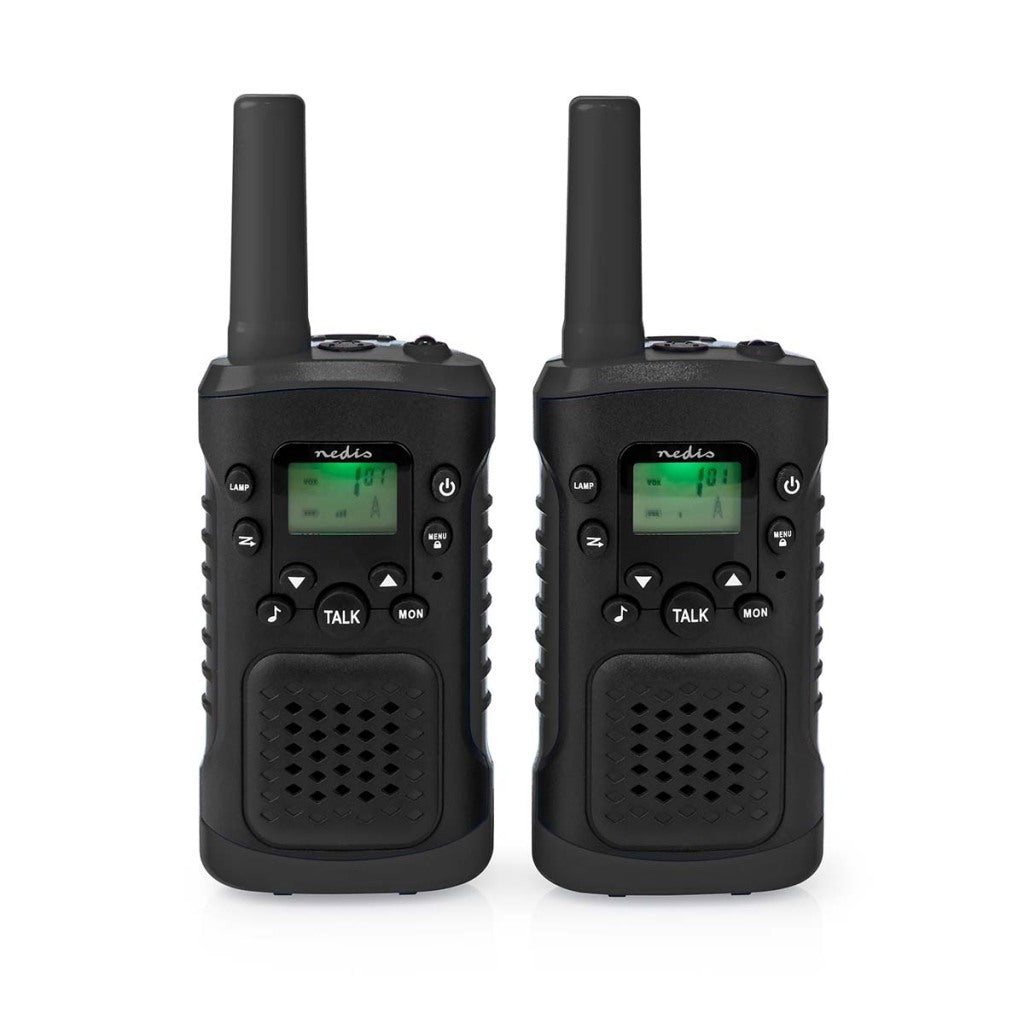 Nedis wltk0610bk walkie talkie set 2 combinés jusqu'à 6 canaux de fréquence: 8 vox à 3 heures de sortie du casque 2 casques noirs