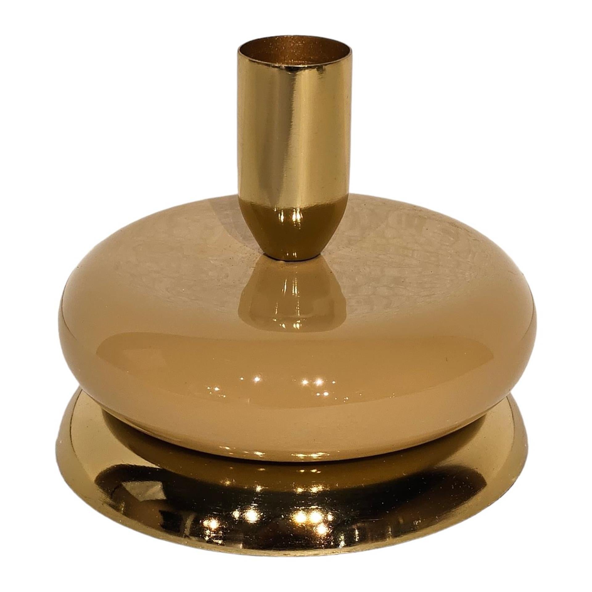 Bougeoir ambiance Manoir émail beige doré 10x10x8.5cm